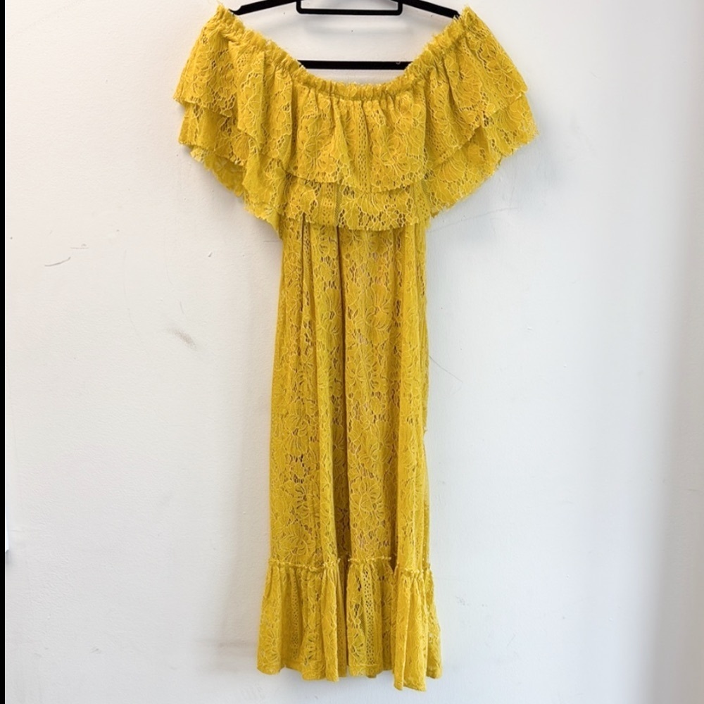 Zara Yellow off the shoulder lace dress
